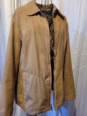 London Fog Women's Tan Suede Zip-Front Jacket
